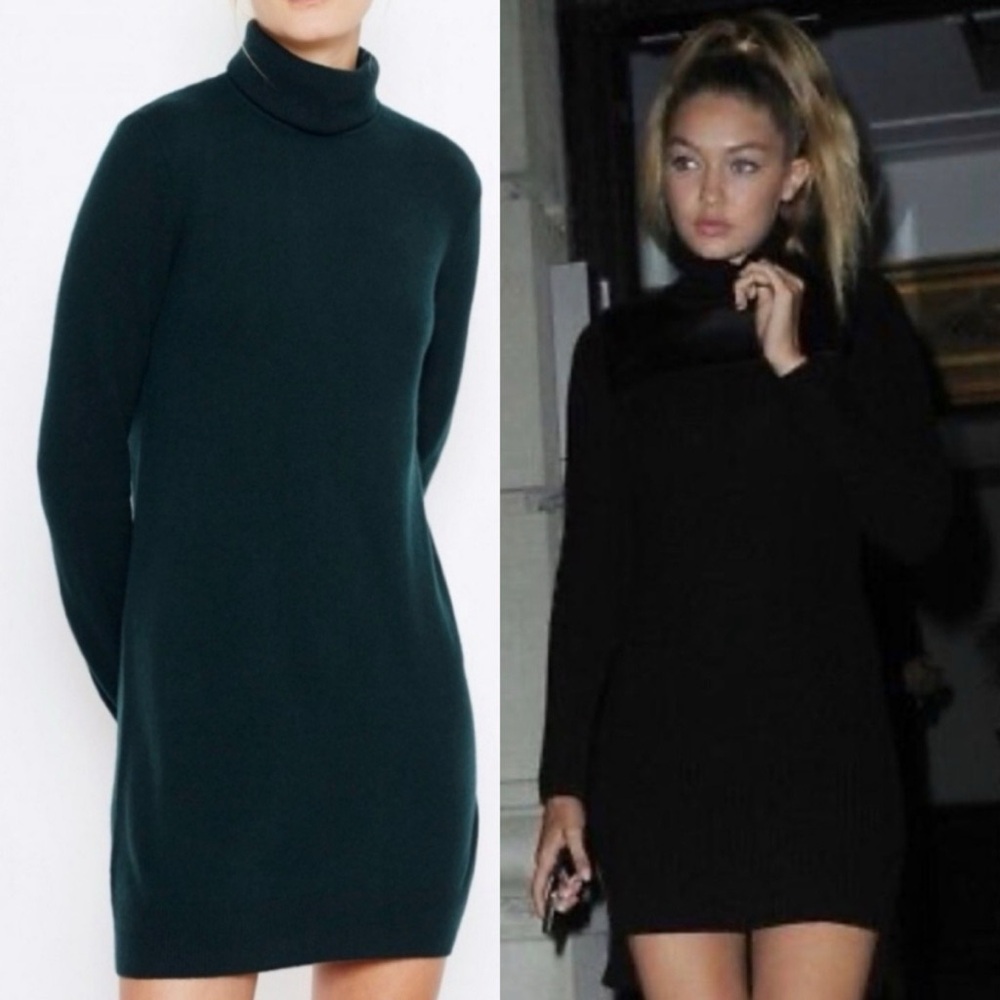 Equipment 100% Cashmere Oscar Long Sleeve Turtleneck Mini Dress in Emerald Green